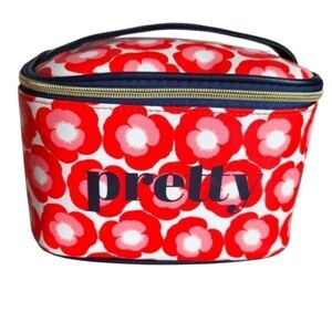 New Dabney Lee Cosmetic Bag Handbag Red Floral Pretty Makeup Travel Weekend